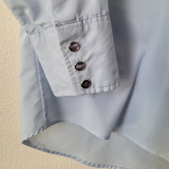 Elderado Pearl Snap Long Sleeve Western Shirt Button Up Blue Solid Never Iron - Picture 9 of 10